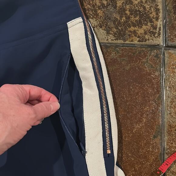 See Rose Go Navy Track Pants Size 16 Zip Pockets Rose Gold Quiet Luxury - Picture 7 of 8